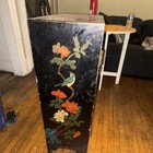 Chinese Black Lacquer Wood Cabinet With Figures  Birds  And Floral Motifs