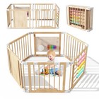 Naizea Wooden Playpen  Foldable Baby Playpen Fence Play Area W  Gate 6-10 Panels