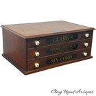 Antique Spool Cabinet Clark   s 3 Drawers W Label Vintage Walnut Country Store