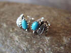 Navajo Sterling Silver Leaf Turquoise Post Earrings By Joe