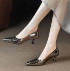 Women Pointy Toe Leather Weaving Stilettos Low Heels Shoes Evening Pumps 