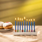 Yair  Small Hammered Strip Menorah With Multi-colored Candle Holders   Anodized