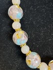 Necklace And Earrings Set Art Glass Beads Pink Multi Color Floral Gold Toned