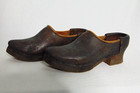 Wood And Leather Ladies Shoes 1 Pair Vtg French Galoches 1900 Fashion Black