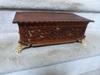  antique Victorian Walnut Sewing Glove Document Jewelry Box Cut-out Cherubs Bird