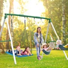 700lbs Metal Swing Set Heavy Duty 7 3ft Frame Kids Adults Backyard With 3 Swings