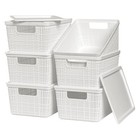6 Pack Plastic Storage Baskets With Lids breathable Stackable Storage White
