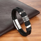 Punk Men Jewelry Black brown Braided Leather Bracelet Stainless Steel Magnetic C