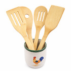 Rooster Utensil Holder Farmhouse Style Decor And 4 Bamboo Utensils Vintage