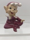 Vintage Elf Ceramic Pixie Figurines Set Of 2 Reclining Green Pink Mcm
