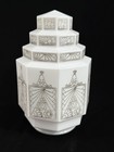 Art Deco Milk Glass Skyscraper Light Shade White Black Geometric 4in Fitter Vtg