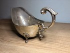 Vintage Silverplate Footed Gravy Boat Ornate Scroll Handle Floral Feet 9   