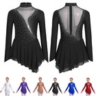 Kids Girls Figure Ice Skating Irregular Hem Leotard Dress Stage Performance