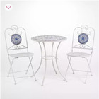 3-piece Mosaic Bistro Set Outdoor Patio Table   Chairs Blue White