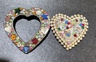Vintage Lot Of Two Rhinestone Faux Pearl Heart Lot Of Two Pin Brooch
