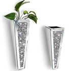 Flower Vase Crushed Diamond Mirrored Hanging 3 5x11 2 Inch 2 Pcs Silver