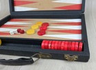 Vtg Marbled Bakelite Cherry Red Butterscotch Swirl Backgammon Chips 30   Case