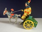 Vtg Ussr Wind-up Tin Spotted Horse Pulling Clown On Cart Toy W  Box  works