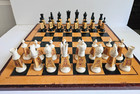 Vintage Chinese International Chess Set Carved Bamboo-complete W  Board   Box