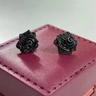 2 00 Ct Round Cut Moissanite Rose Flower Stud Earrings 14k Black Gold Plated