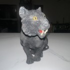 Vintage Mcm Flocked Black Panther Cat Figure With Teeth - Made In Hong Kong
