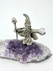 Vintage Spoontiques Pewter Wizard Figurine W staff Crystal Balls Amethyst Geode