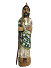 Vtg Mexican Santos 12 5  Tall Hand Carved Tinted Wood Figure San Judas  Milagros