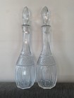 Pair Crystal Cut Glass Decanters Antique vintage Large 18    Liquor Wine Whiskey 