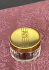 Glass Vanity Powder Jar Art Deco Golden Top W  Flower Design Great Condition