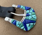 Vtg Native Signed Calvin Begay Turquoise   Lapis Sterling Silver Belt Buckle Set