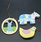 Vintage Wooden Easter Ornaments Lot 10 Hand Painted Folk Art Farmhouse Bunny