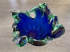 Vintage Murano Cobalt Blue   Green Art Glass Sculpture Vase Halberd Tip Italy