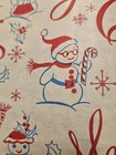 Vtg 2 Yds Uncut Merry Christmas Wrapping Paper Gift Wrap Snowmen Red Blue Nos