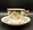 Rosina Bone China Floral Tea Cup   Saucer Set Gold Trim England 4983 5129