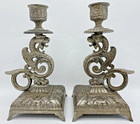 Antique Pair Of French Candlesticks 19th Century Metal Gargoyle