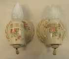 Antique Porcelain Sconce Pair Vtg Wall Light Fixture Floral Art Rewired Usa  f1