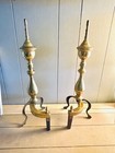 Antique Brass   Cast Iron Lows Fireplace Andirons Wood Log Holders  Fire-dogs
