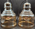 Vintage Amber Glass Hanging Swag Lamps Mid Century Modern 9in Smoke Globe 4x9