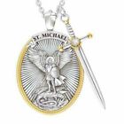 Catholic Patron The Archangel St  Michael Pendant Necklace Cz Sword Lord Prayer