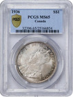 Silver 1936 Canada  1 Dollar Pcgs Ms65