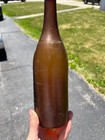 Antique 1870s Crude Honey Amber Glass Blob Beer Bottle Applied Top Quart