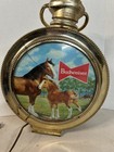 Rare Budweiser Beer Electric Pocket Watch Lighted Spinning Clock  Double Sided 