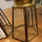 Set Of 3 Hexagonal Clear Beveled Glass   Brass  Metal Lamp Shades