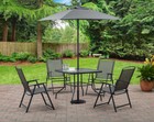 Outdoor Chairs table  Set Patio Dining 6 Piece  Umbrella 4 Chairs Gray
