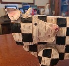 Vintage Hand Carved   Painted Wooden Cow With Rider Folk Art Farm Country Decor