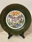 Vtg Hlc Alabama Souvenir Plate Green Gold The Cotton State Hunting Fishing