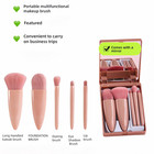 5pc Professional Makeup Brush Set With Mirror   Travel Case Vegan Bristles Pink