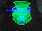 Vintage Ancor Hocking Uranium Vaseline Glass Mixing Nesting Bowls Ribbed Design