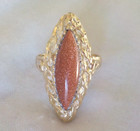 Vintage Solid 14k Yellow Gold Ornate Cutout Goldstone Ring - 5 20 Gms  Sz 6 75