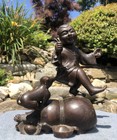 Antique Bronze Chinese Young Boy And Dog Asian Decorative Art Sculpture Figurine